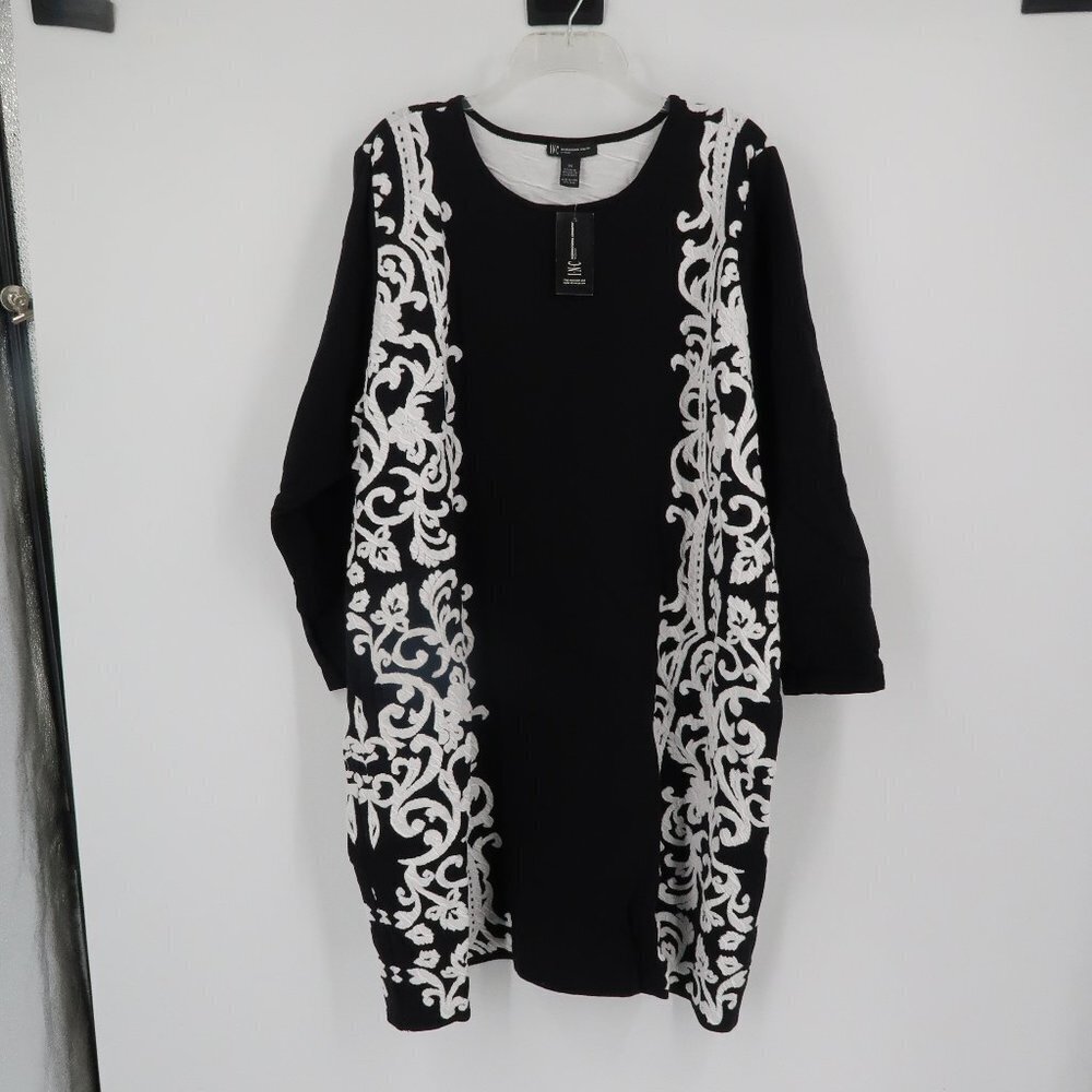 INC International Concepts Black White Long Sleeve Sweater Style Tunic 3XL NWT